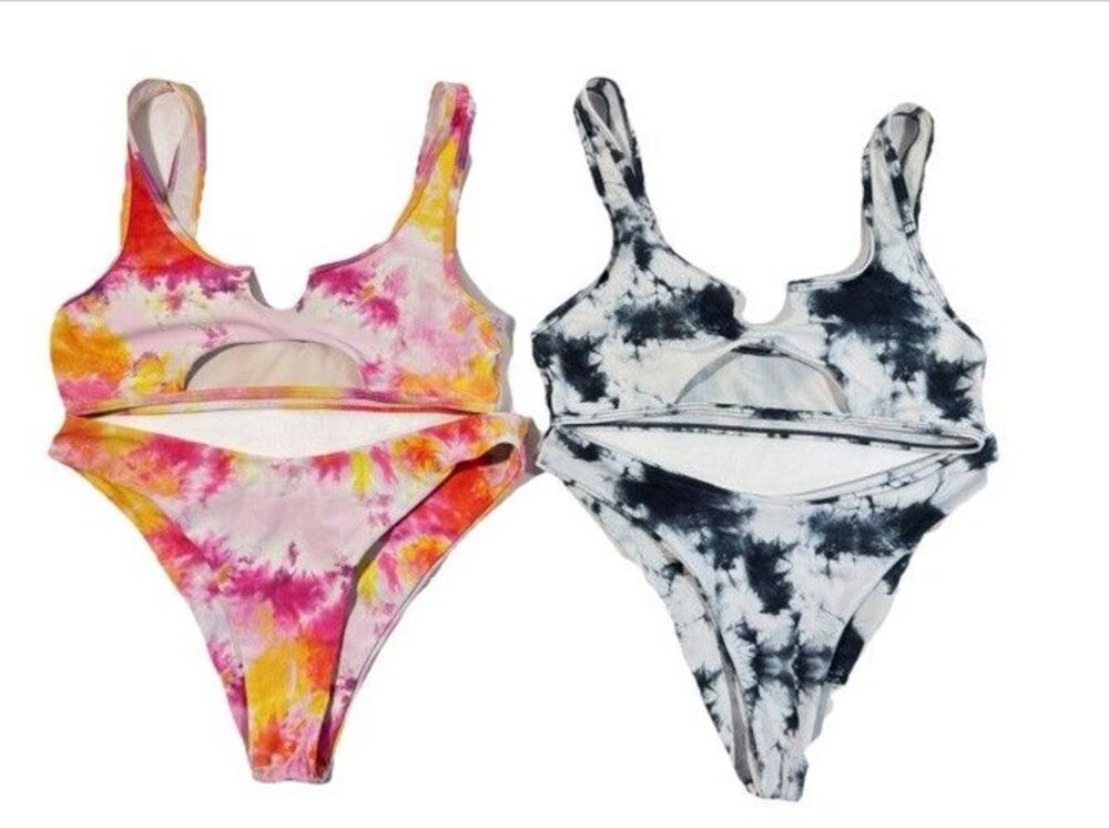 TWO Pack Zaful Tie Dye Cheeky Bikini 2 piece Swimsuits Size Large Blue/Pink